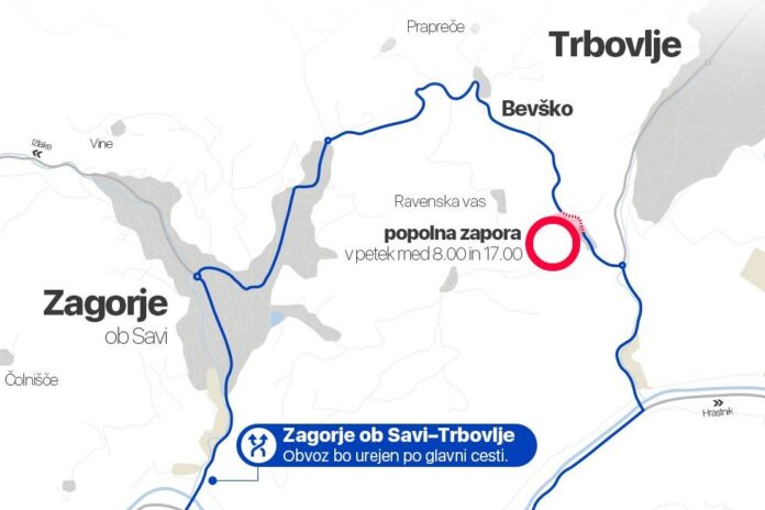 Zaprta cesta v Bevškem v ponedeljek