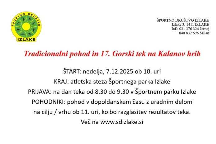 Vabilo na 17. pohod in tek na Kalanov hrib